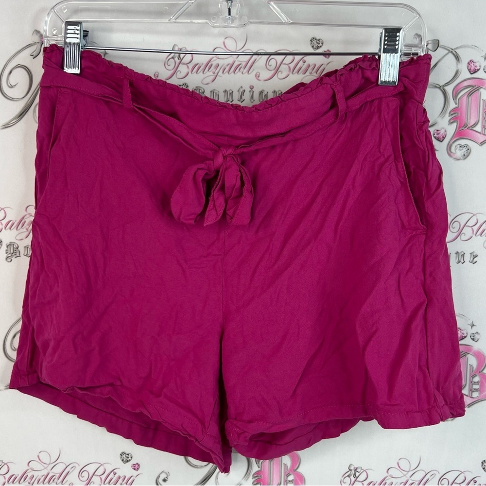Shorts tie up belted with loops pockets comfy bright fuchsia Women's Pink Shorts